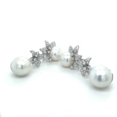 18K White Gold Pearl Drop Earrings with Diamonds