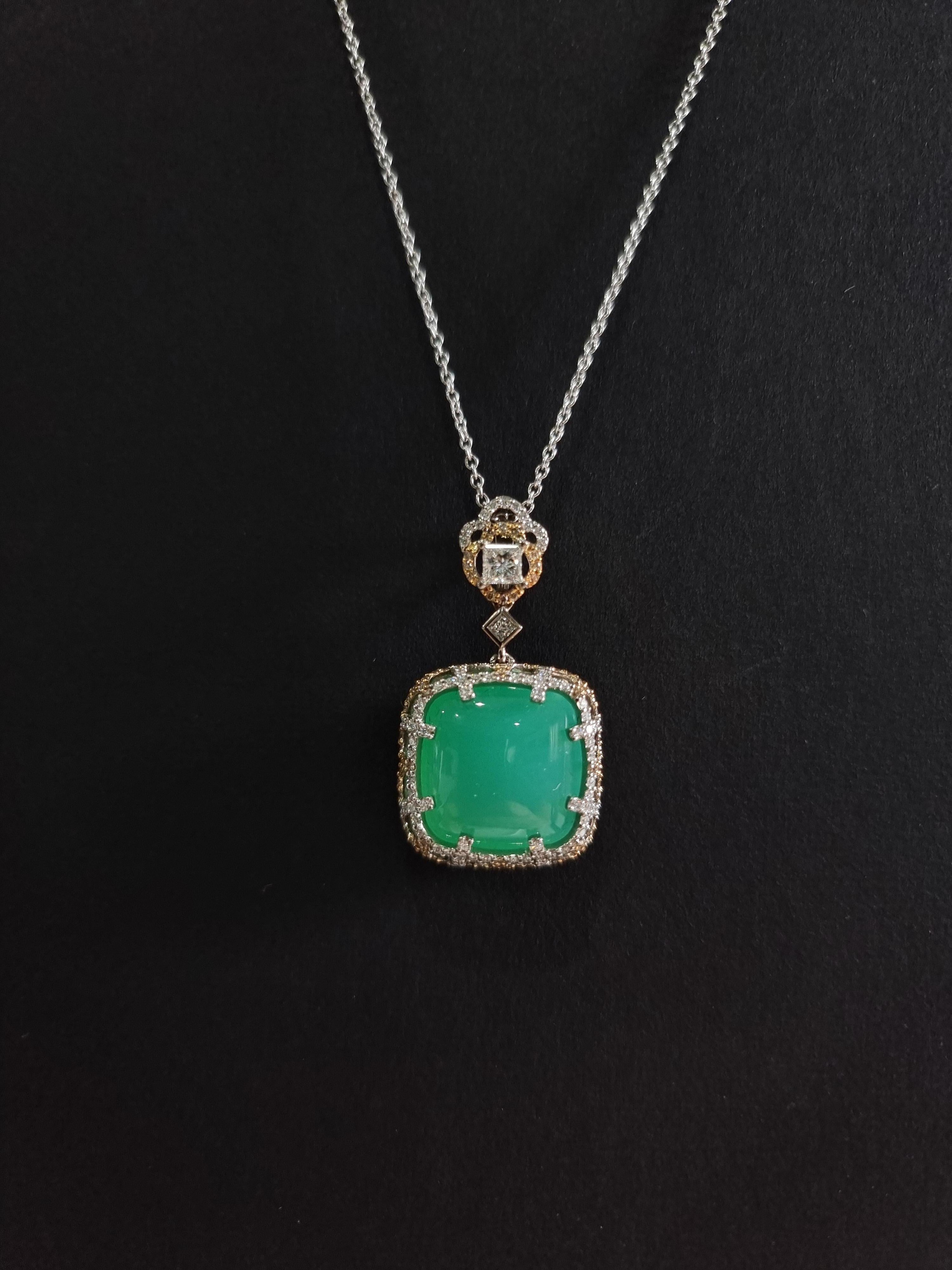 Pendentif en or blanc 18K Diamants avec chrysoprase coussin Pour femmes en vente