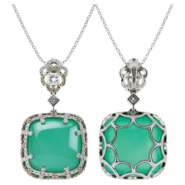 Colgante Oro Blanco 18K Diamantes con Crisoprasa Cojín
