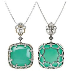 Colgante Oro Blanco 18K Diamantes con Crisoprasa Cojín