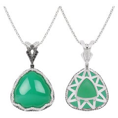 18K White Gold Pendant Diamonds with Trillion Chrysoprase