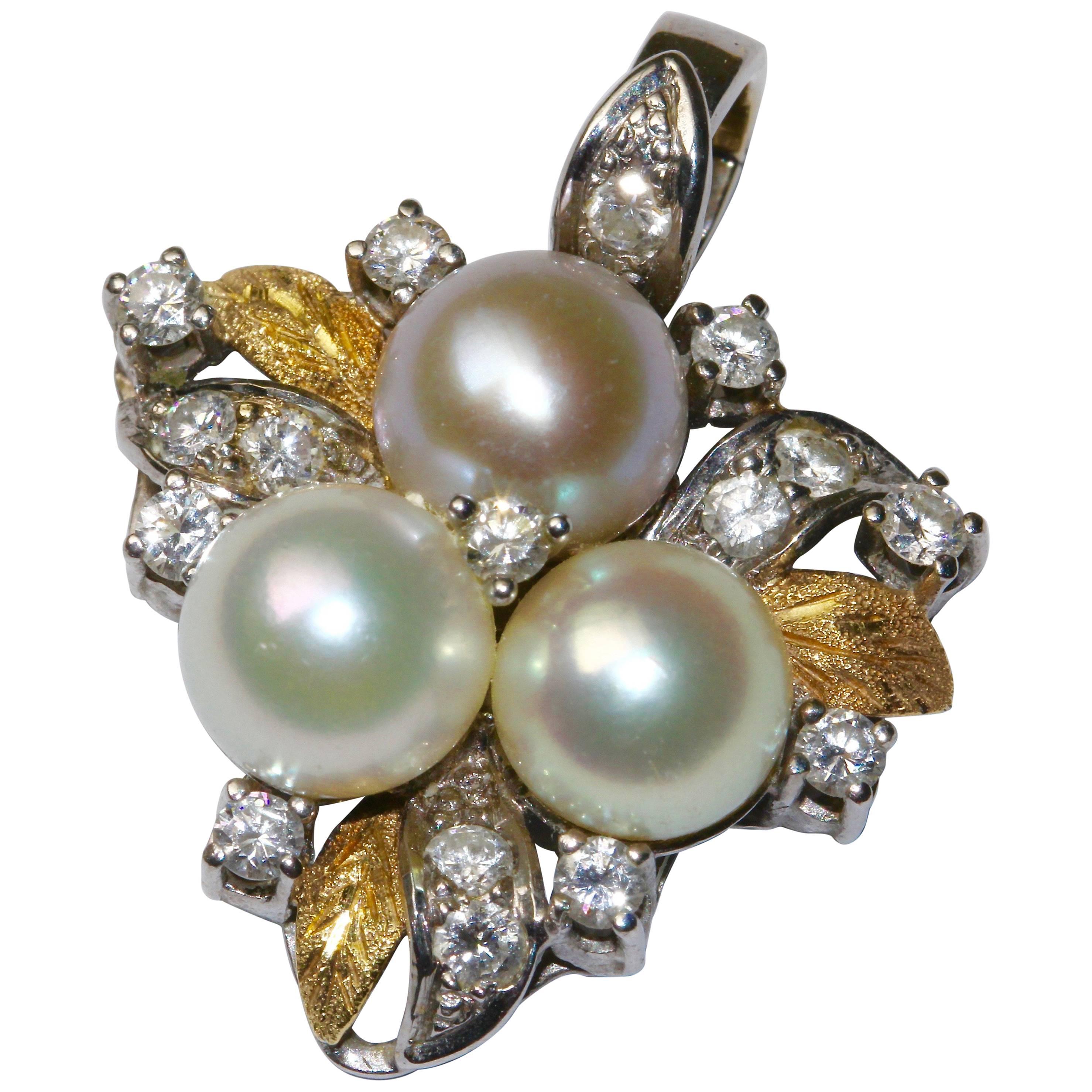 14K Art Deco Necklace Enhancer, pendant, Gold, With Diamonds and South Sea Pearl For Sale at