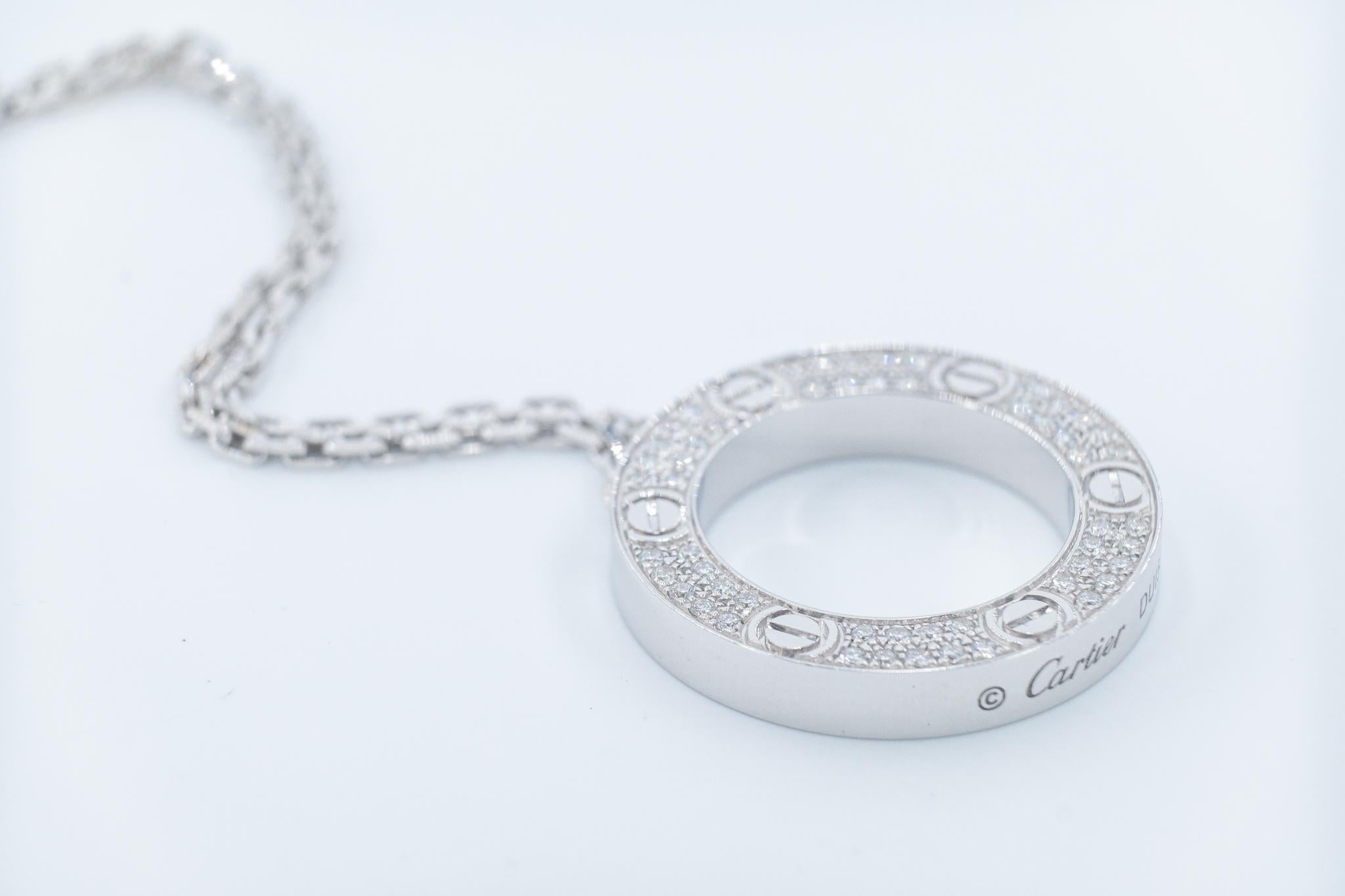 Cartier Love Necklace White Gold, 54 Round Brilliant Cut Diamonds, 0.34 Carats In Excellent Condition For Sale In Milano, MI