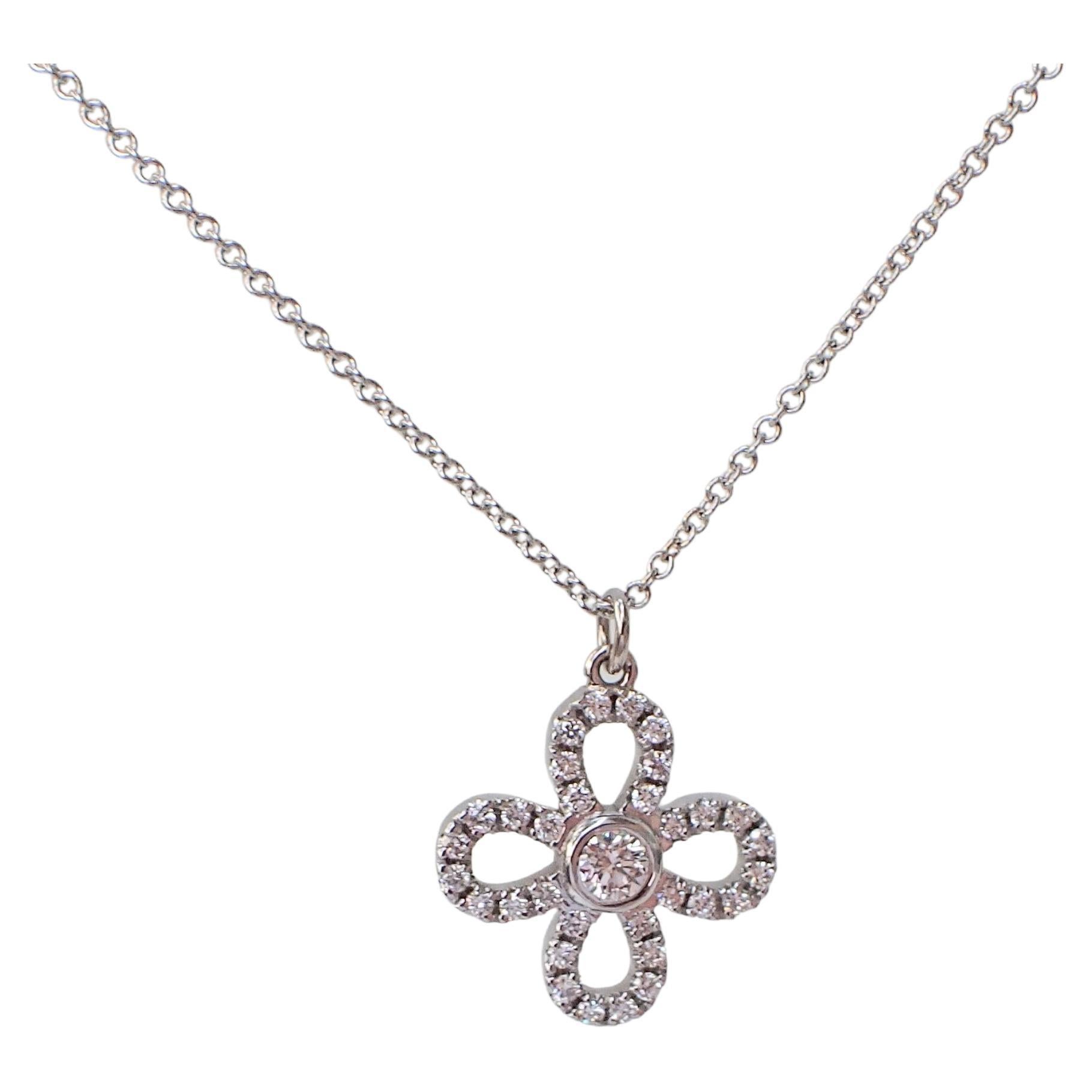18k White Gold Pendant with 0.46 Carats of Diamond Hangs from Cable Chain For Sale