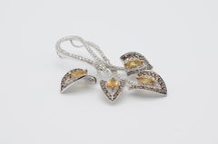 18k White Gold Pendant with Fully Set Diamonds and Navette-Cut Citrines