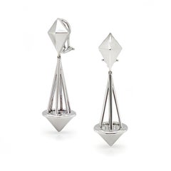 18K White Gold Pendulum Pyramid Drop Earrings