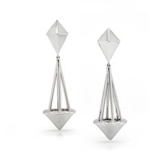 18K White Gold Pendulum Pyramid Drop Earrings