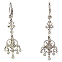 18k White Gold Penny Preville Dangling Diamond Earrings with 22 Round Diamonds A