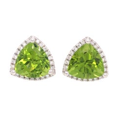 18k White Gold Peridot and Diamond Studs Earrings