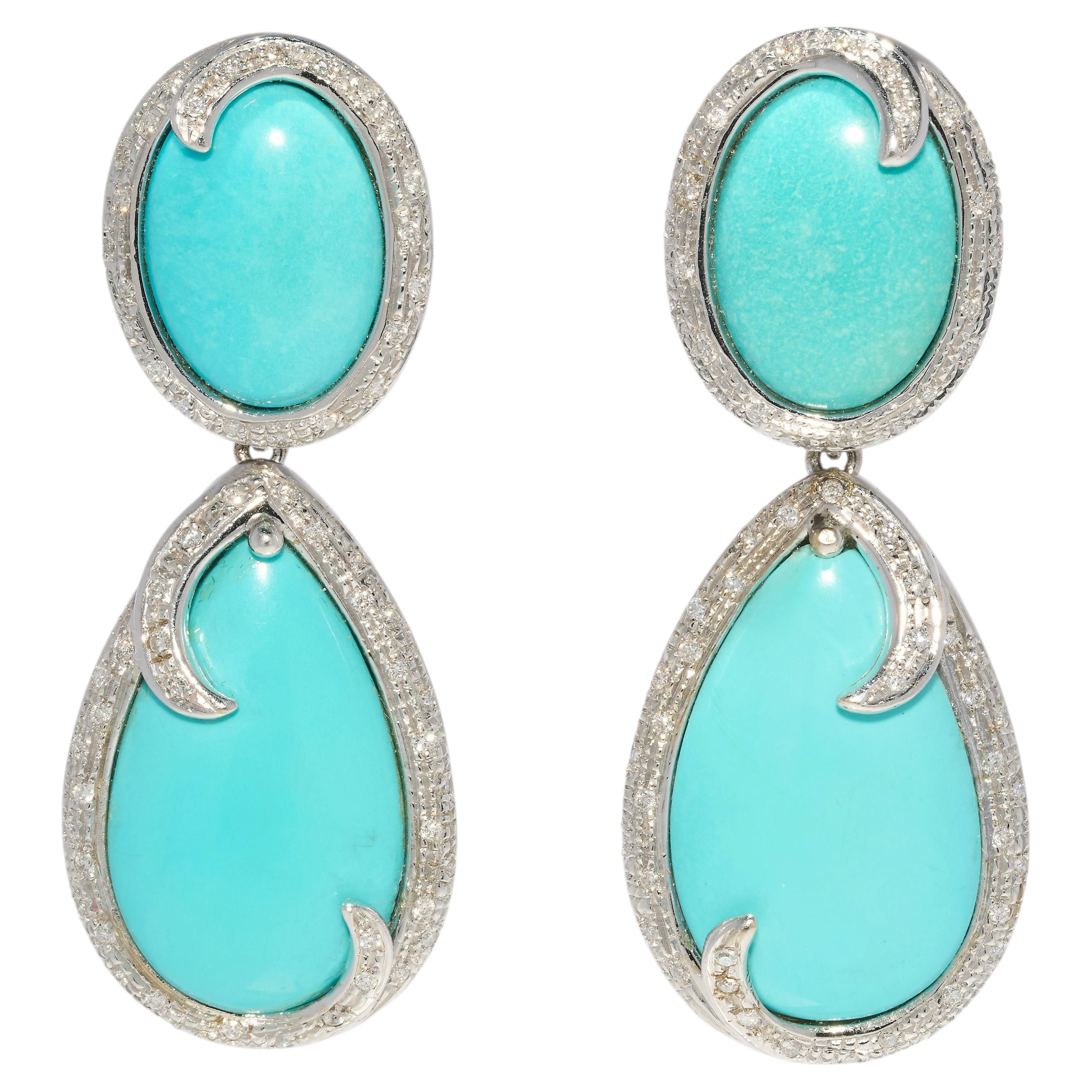 18k White Gold Persian Turquoise and Diamond drop earrings