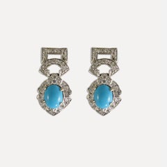 18K White Gold Persian Turquoise & Diamond Jewelry Set