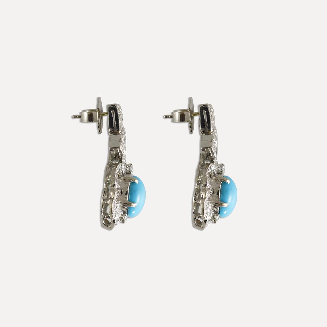 Taglio rotondo Set di gioielli in oro bianco 18 carati con turchese persiano e diamanti in vendita