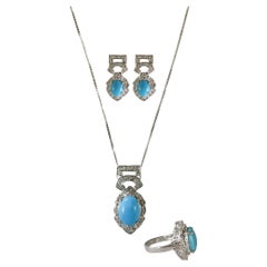18K White Gold Persian Turquoise & Diamond Jewelry Set