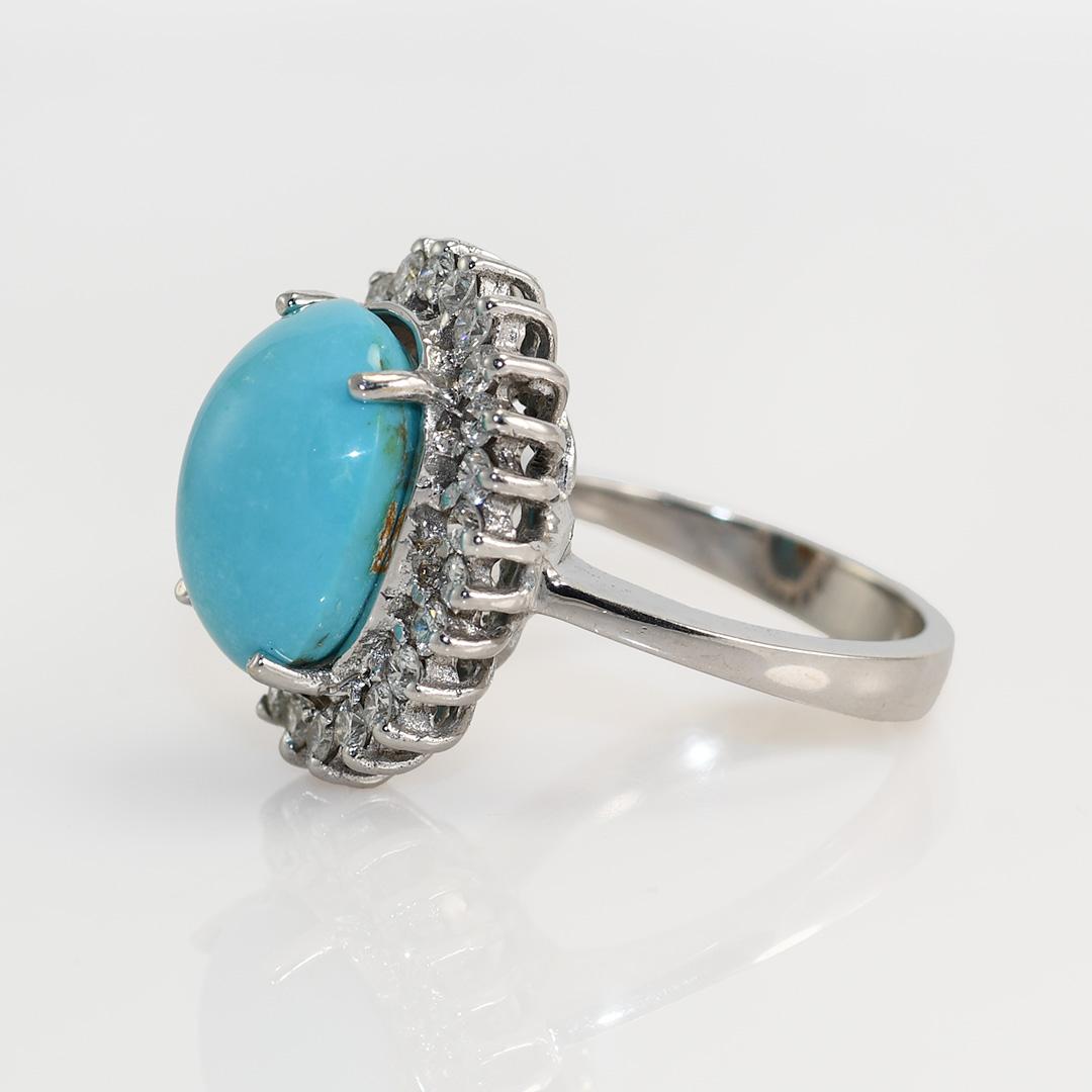 Oval Cut 18K White Gold Persian Turquoise & Diamond Ring, .75tdw