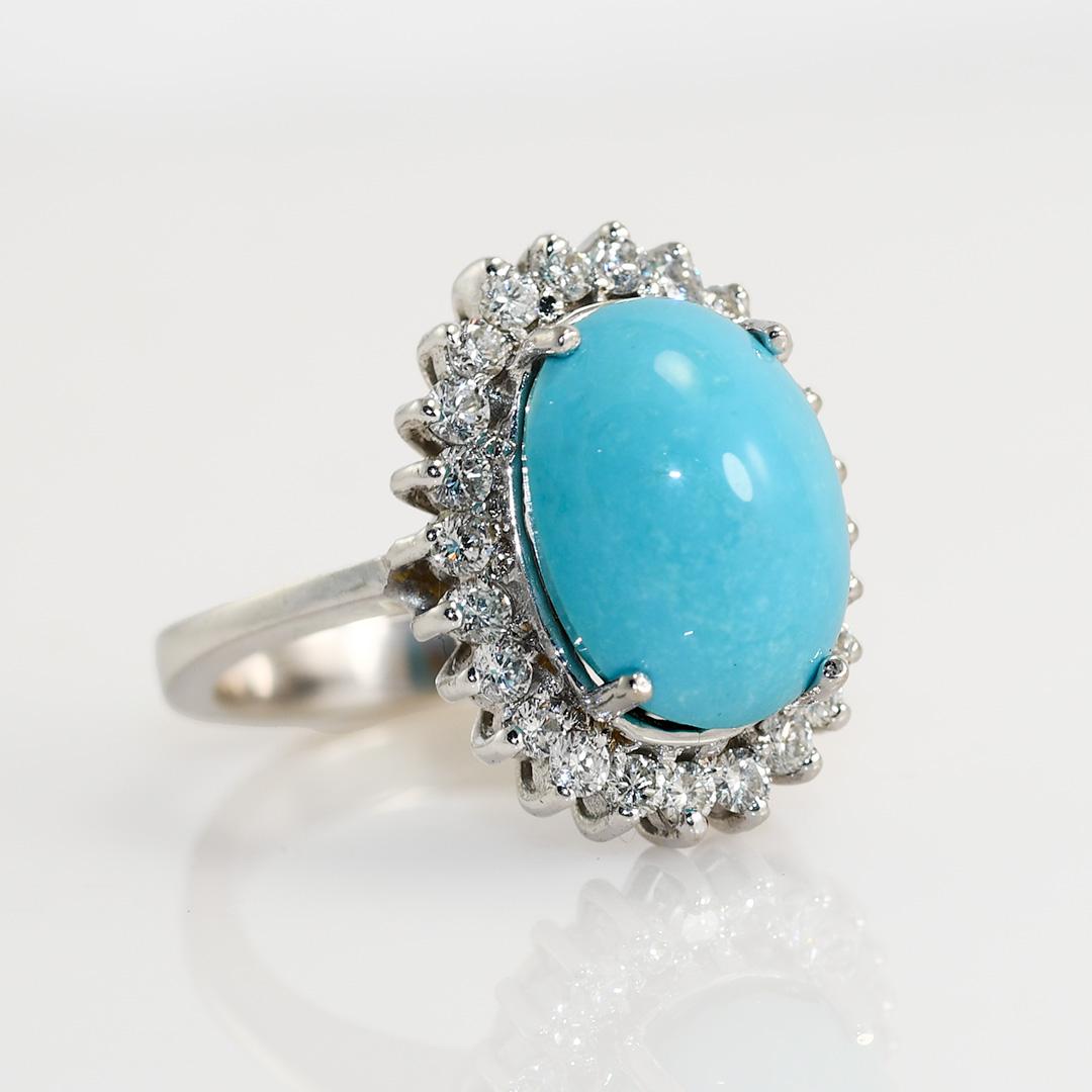 18K White Gold Persian Turquoise & Diamond Ring, .75tdw In Excellent Condition In Laguna Beach, CA