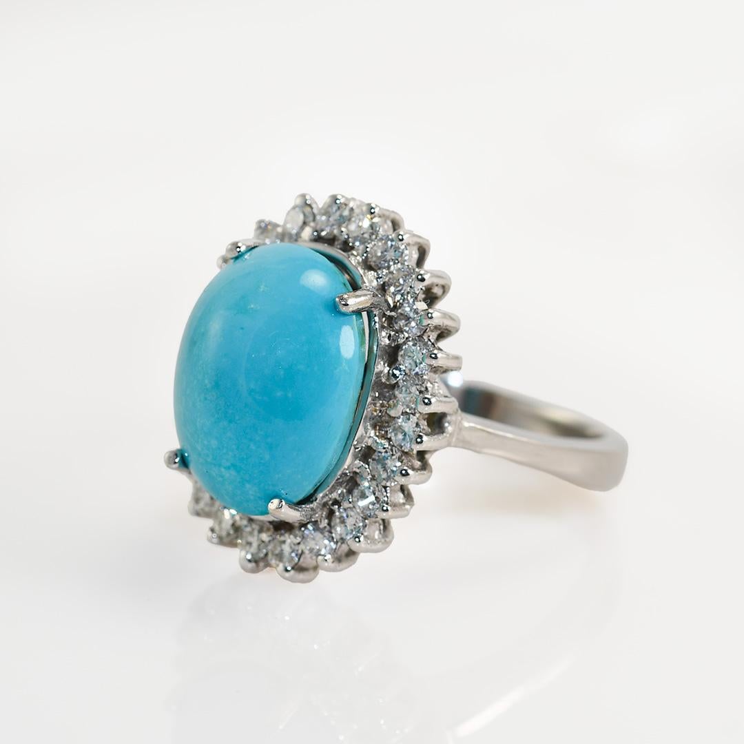 Women's 18K White Gold Persian Turquoise & Diamond Ring, .75tdw