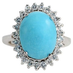 18K White Gold Persian Turquoise & Diamond Ring, .75tdw