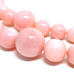 18K White Gold Peruvian Pink Opal Double-Strand Bead Necklace with Diamond Clasp