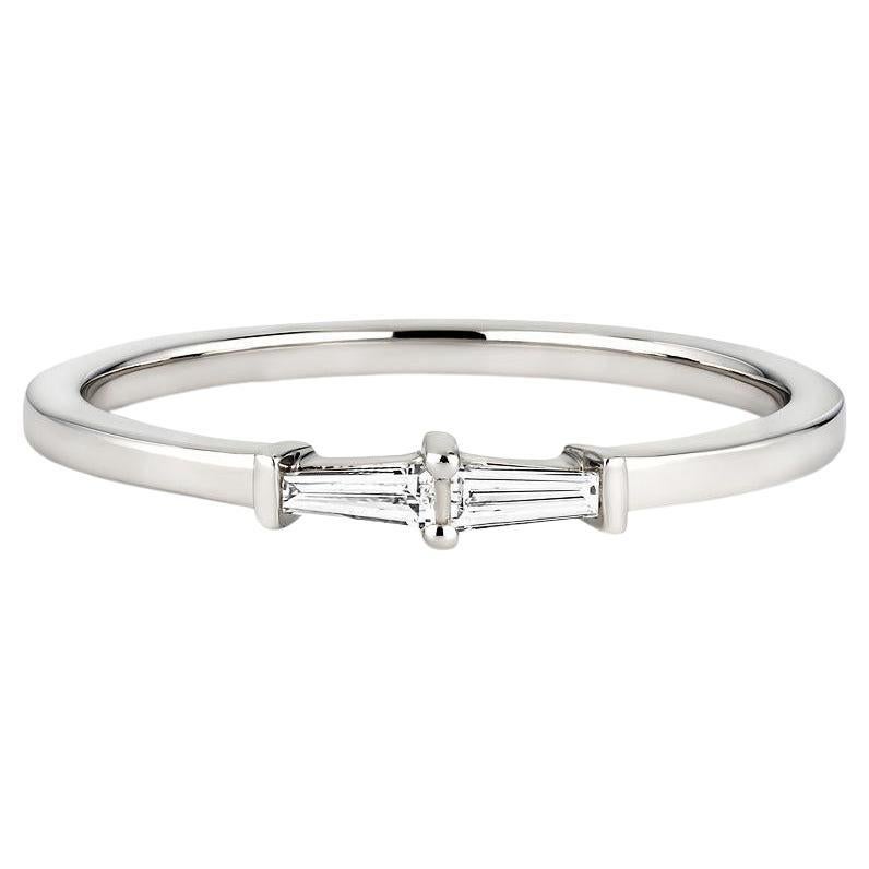 18K White Gold Petite Double Baguette Diamond Stacking Band For Sale