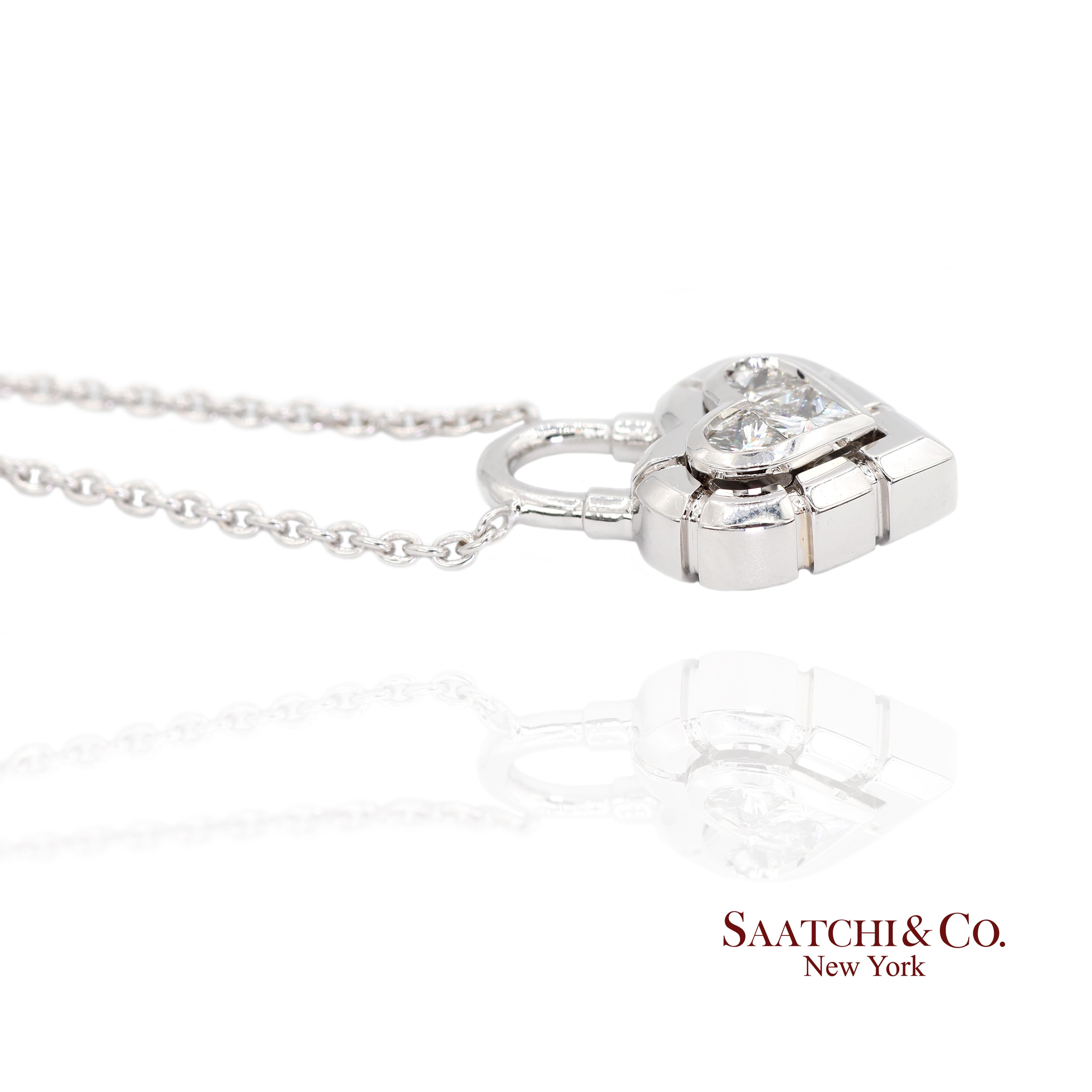 Heart Cut 18K White Gold Pie Cut Heart Shape Pendant Necklace with Chain For Sale