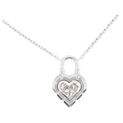 18K White Gold Pie Cut Heart Shape Pendant Necklace with Chain