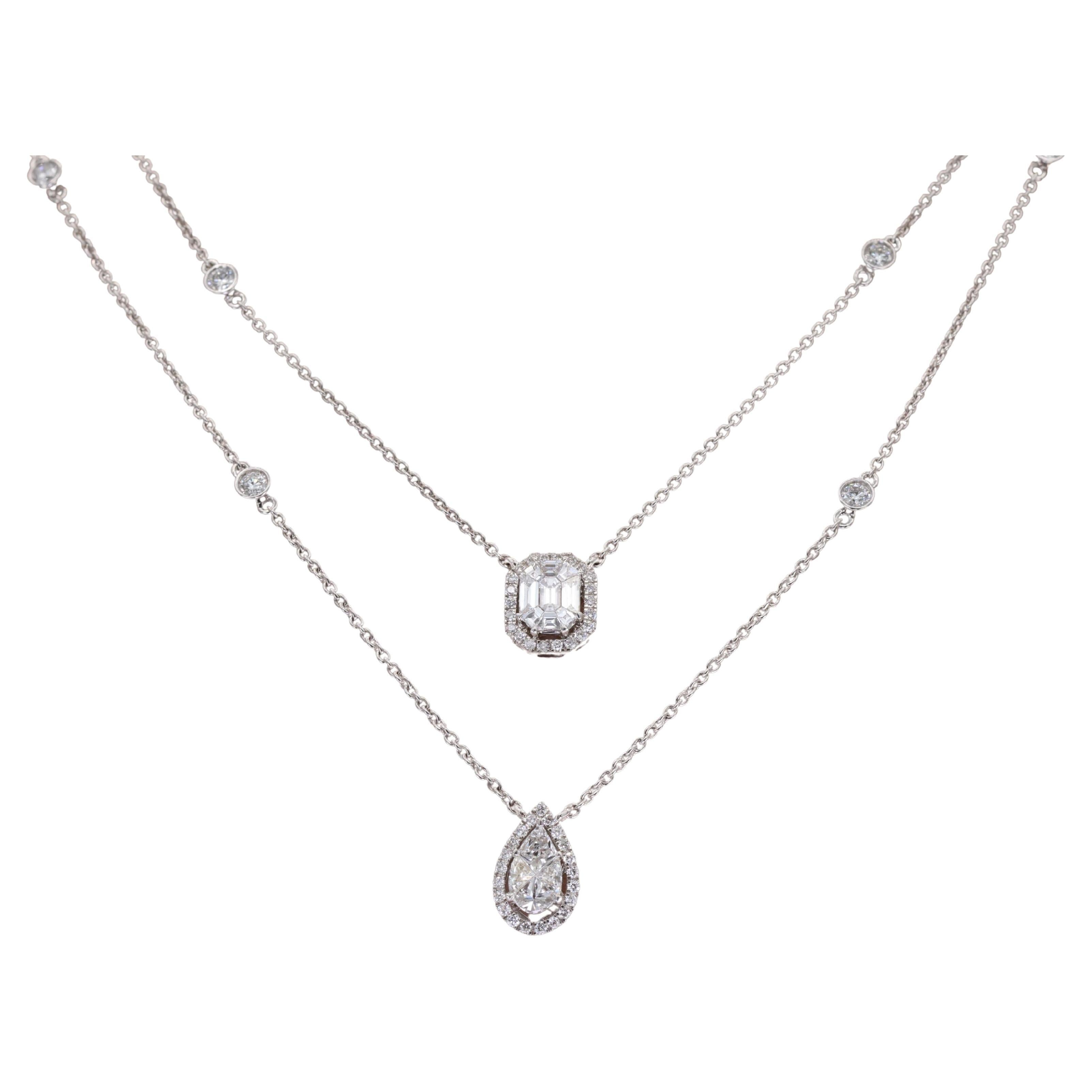 Halskette aus 18 Karat Weißgold mit Birnen- und Smaragdschliff und natürlichen Diamanten im Angebot
