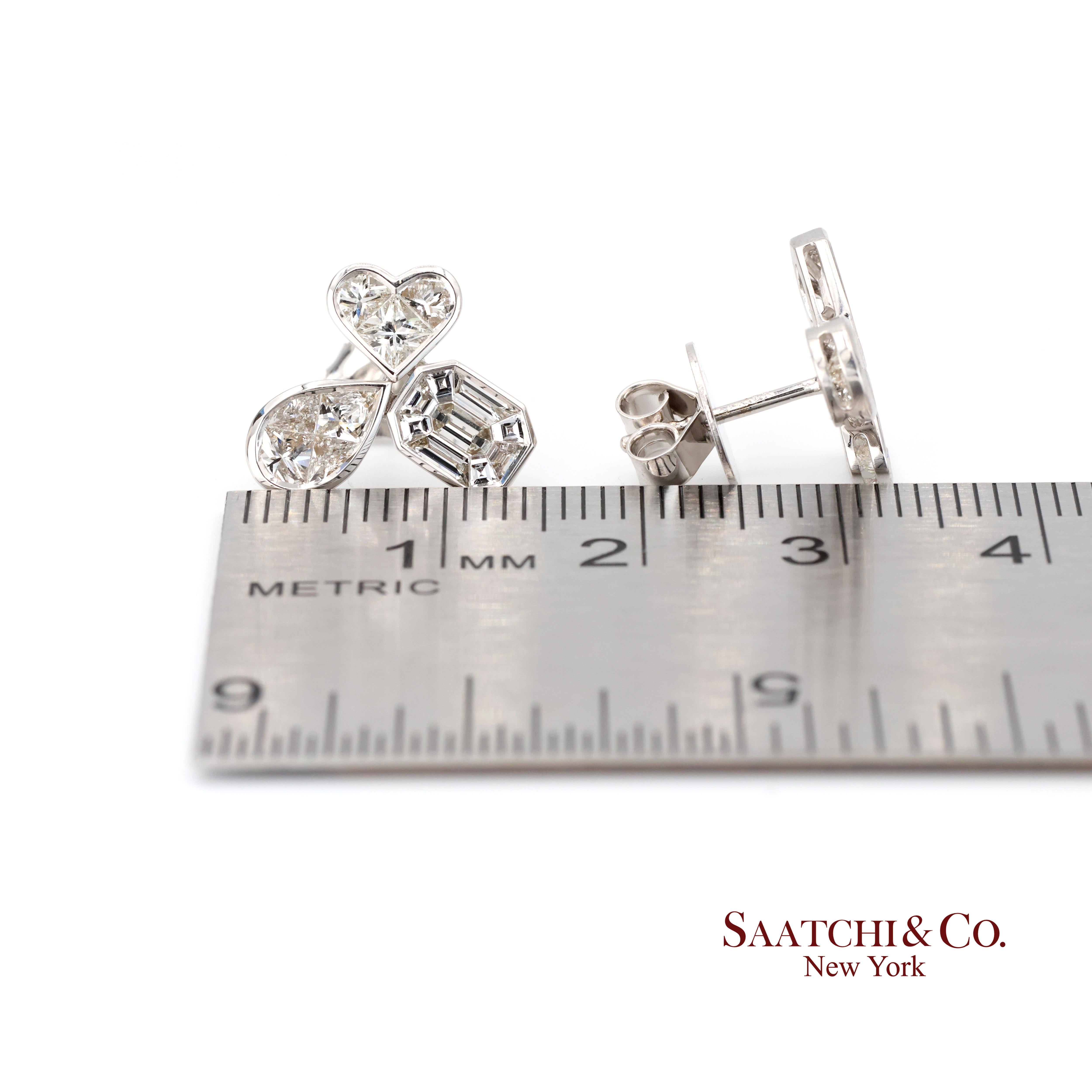 18K Weißgold Pie cut Birne und Smaragd Form natürlicher Diamant Ohrring im Angebot 2