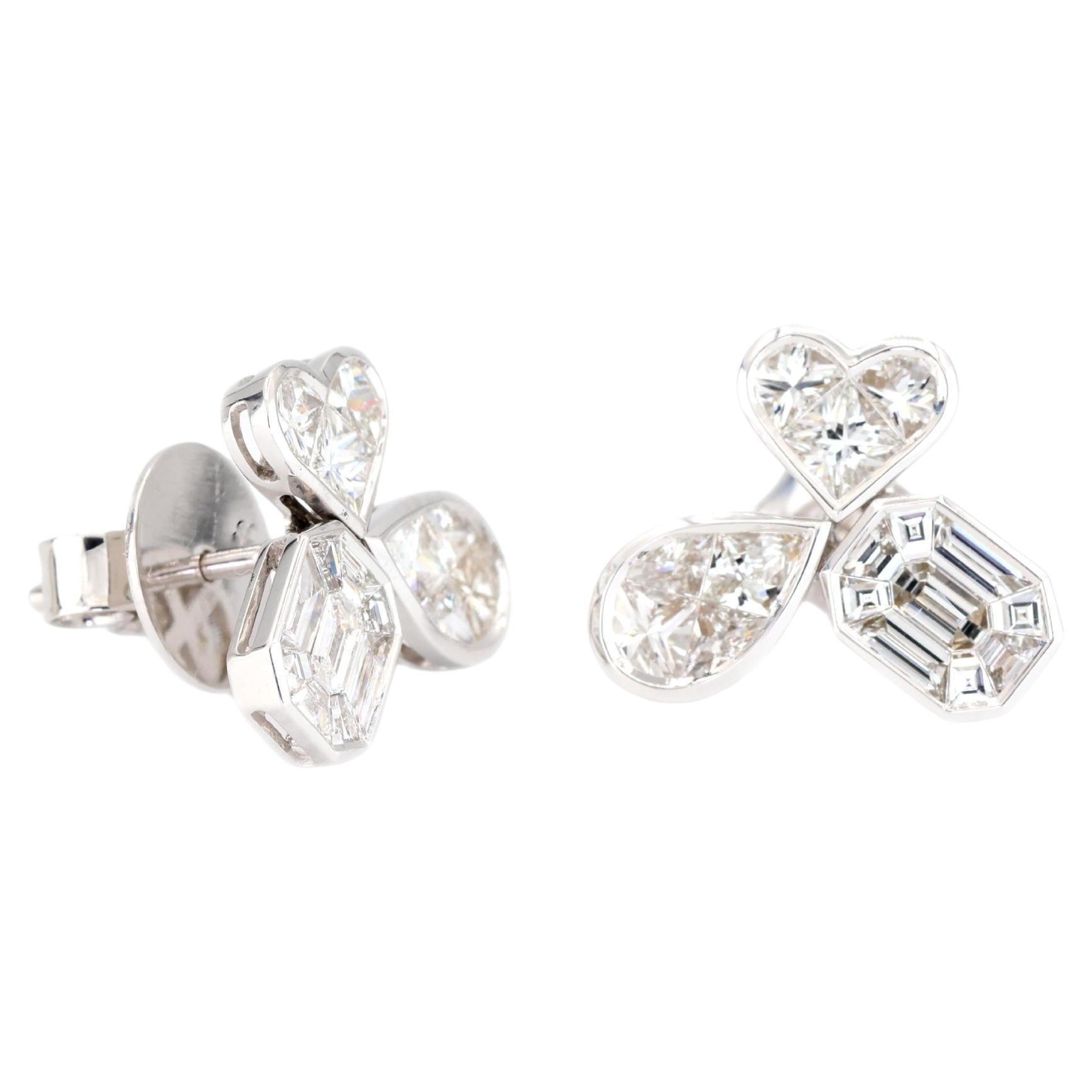 18K Weißgold Pie cut Birne und Smaragd Form natürlicher Diamant Ohrring im Angebot