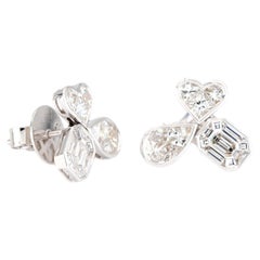 18K White Gold Pie Cut Pear and Emerald Shape Natural Diamond Earring