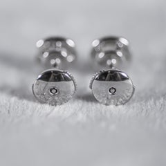 18K White Gold Pierced Diamond Button Stud Earrings