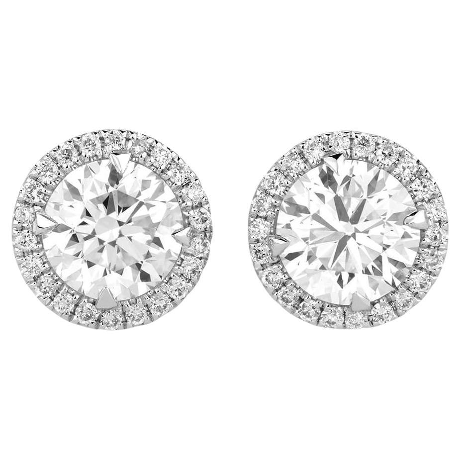 18K White Gold Pierced Diamond Button Stud Earrings For Sale