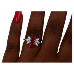 18K White Gold Pigeon Blood Ruby & Diamond Cocktail Ring