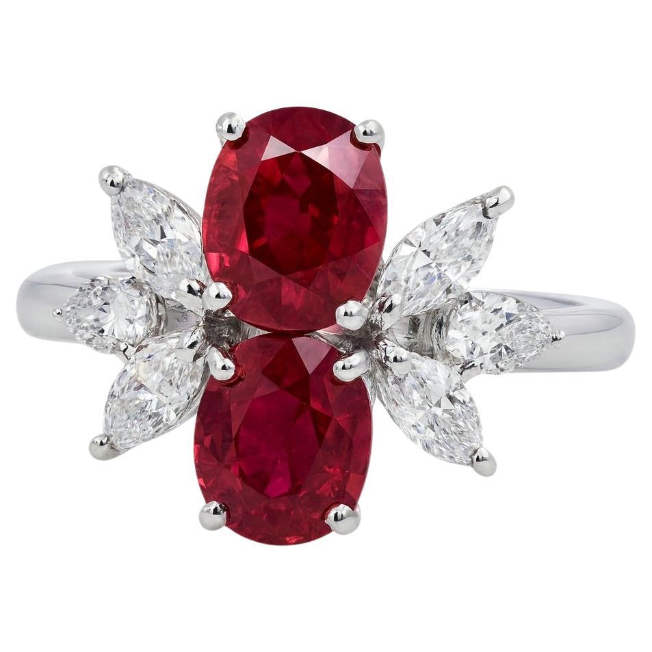 18K Weißgold Taubenblut Rubin 
Diamant Cocktail Ring im Angebot