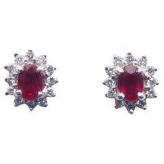 18k White Gold Pigeon's Blood 0.90ct Ruby & 0.30ct Diamond Cocktail Stud Earring