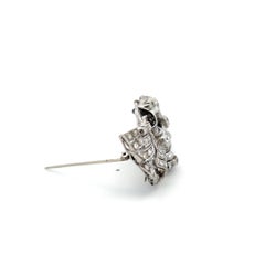 18K White Gold Pin Brooch with 7.8 Carat Old European Cut & Baguette Diamonds