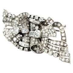 18K White Gold Pin Brooch with 7.8 Carat Old European Cut & Baguette Diamonds