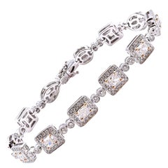 18 Karat White Gold Pink and White Diamond Circle and Square Link Bracelet