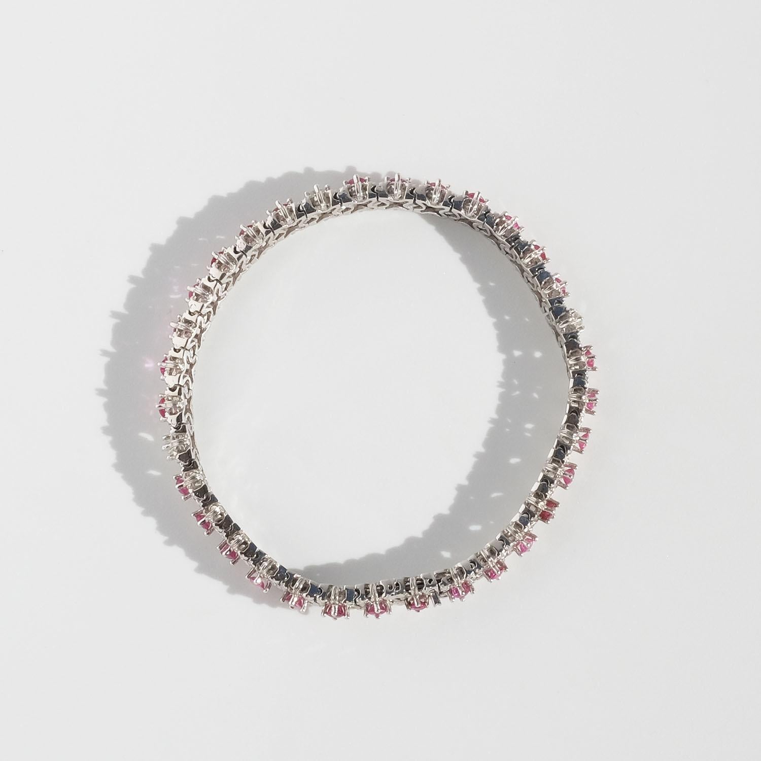 18k White Gold, Pink and White Sapphires Bracelet For Sale 5