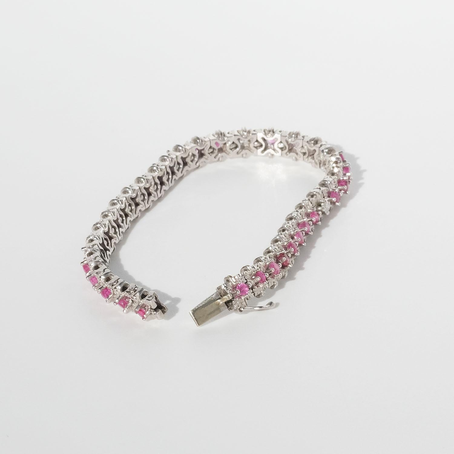 18k White Gold, Pink and White Sapphires Bracelet For Sale 6