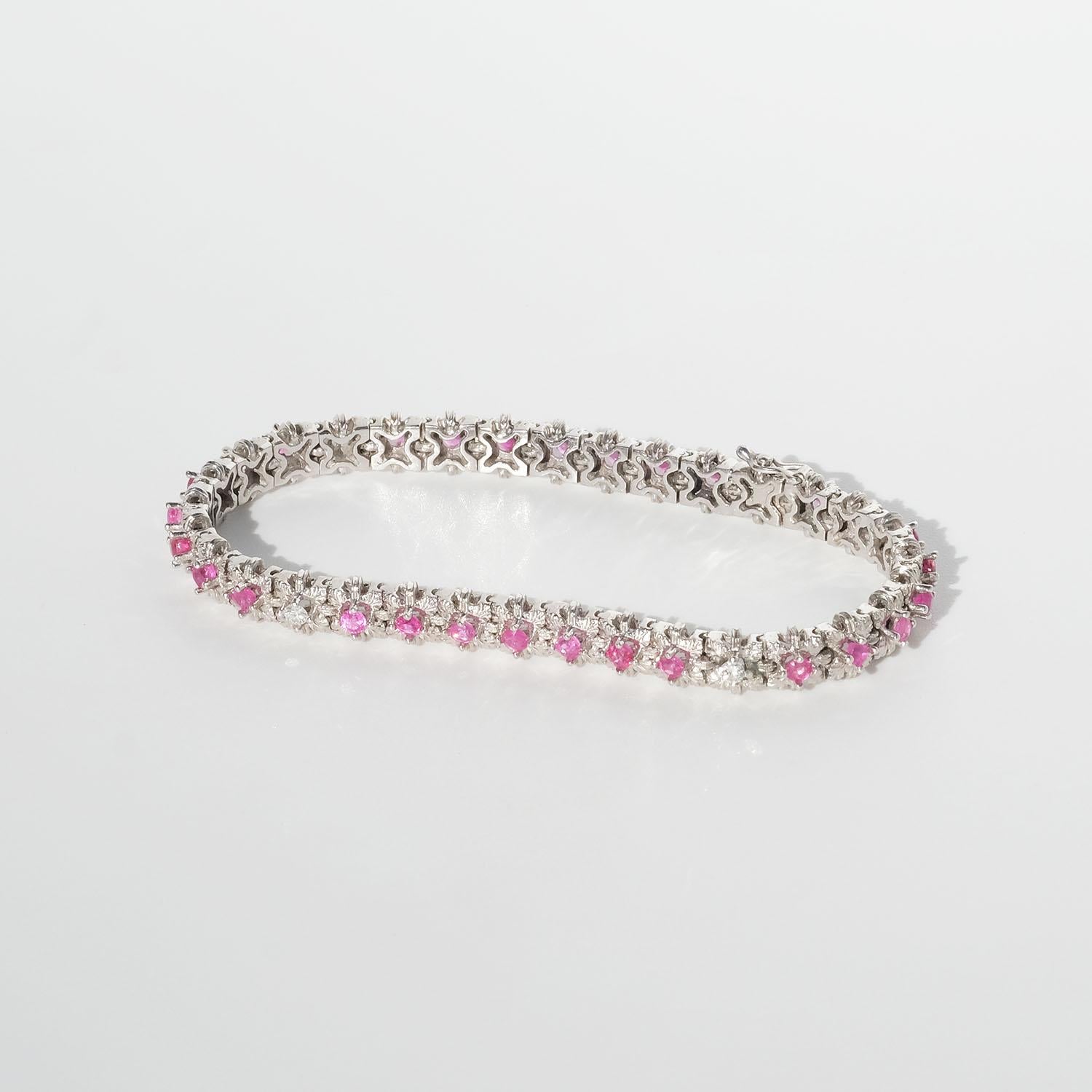 Women's 18k White Gold, Pink and White Sapphires Bracelet For Sale