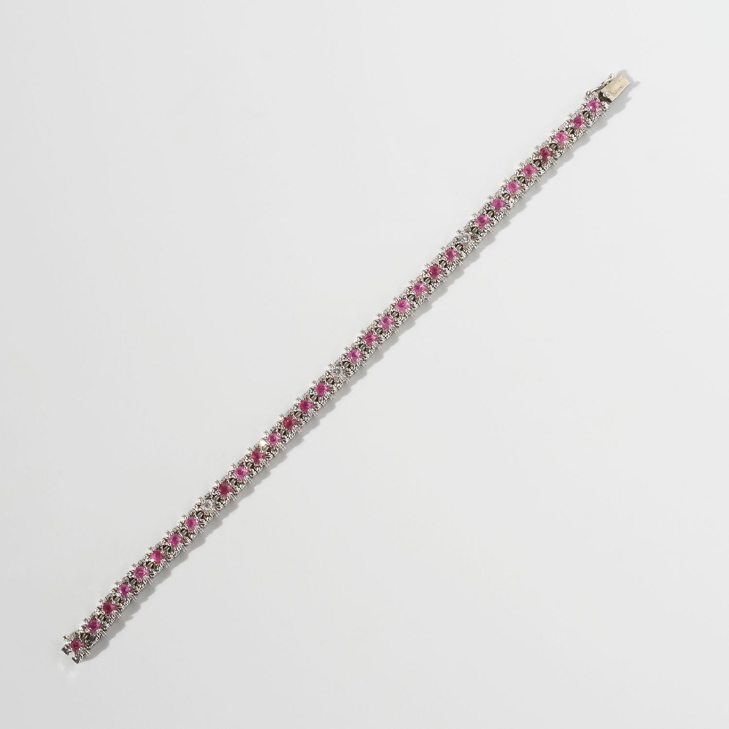 18k White Gold, Pink and White Sapphires Bracelet For Sale 1