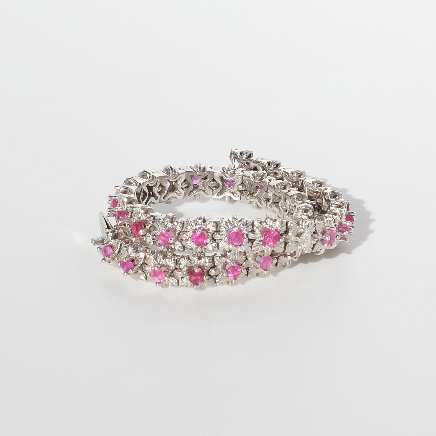 18k White Gold, Pink and White Sapphires Bracelet For Sale 4