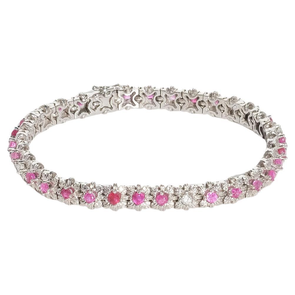18k White Gold, Pink and White Sapphires Bracelet For Sale