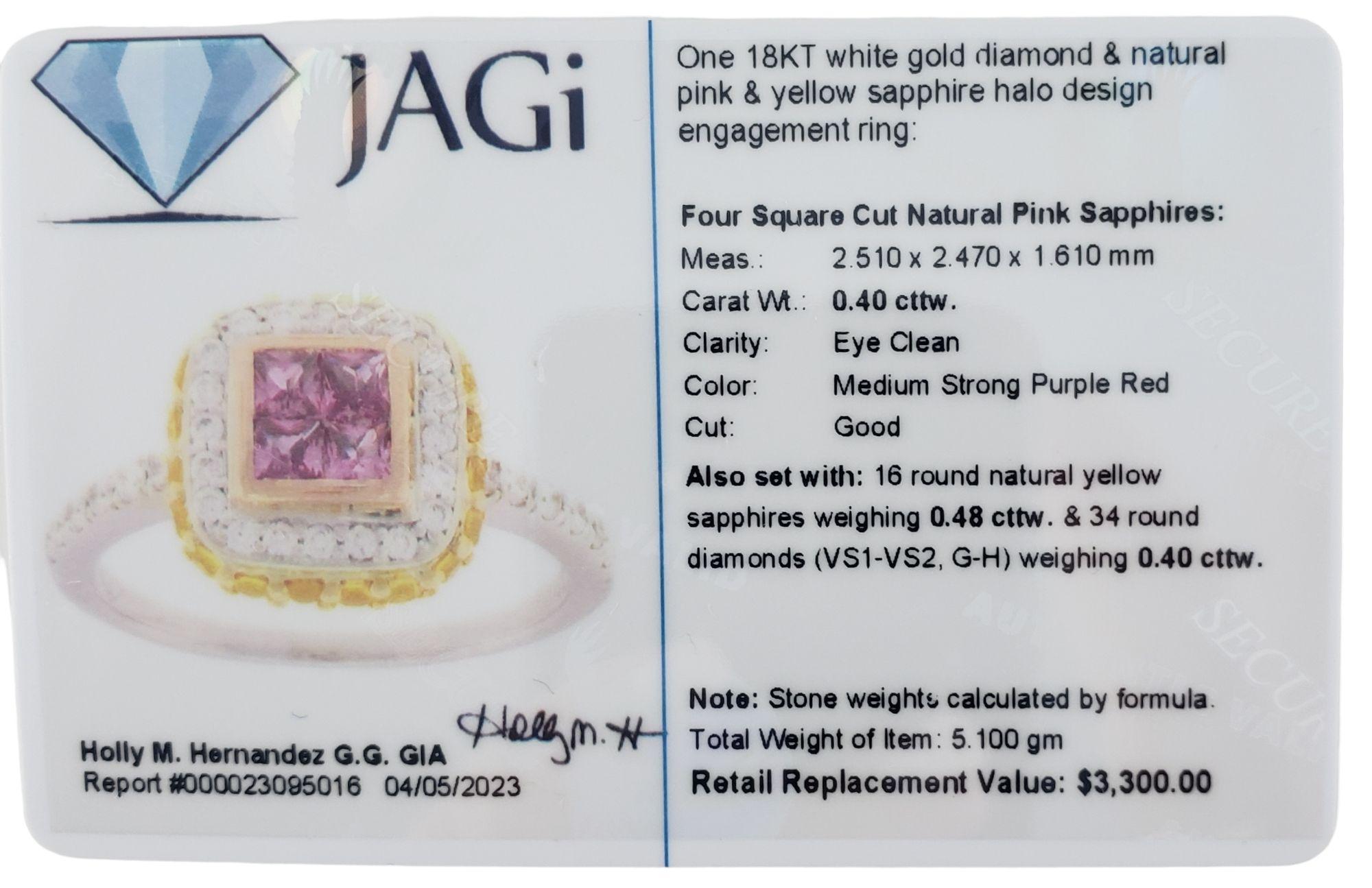 Women's 18K White Gold Pink and Yellow Sapphire and Diamond Ring Size 7 #14219 For Sale