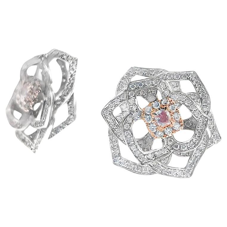 Pendientes Flor de Diamantes y Diamantes Rosa de Oro Blanco de 18 K