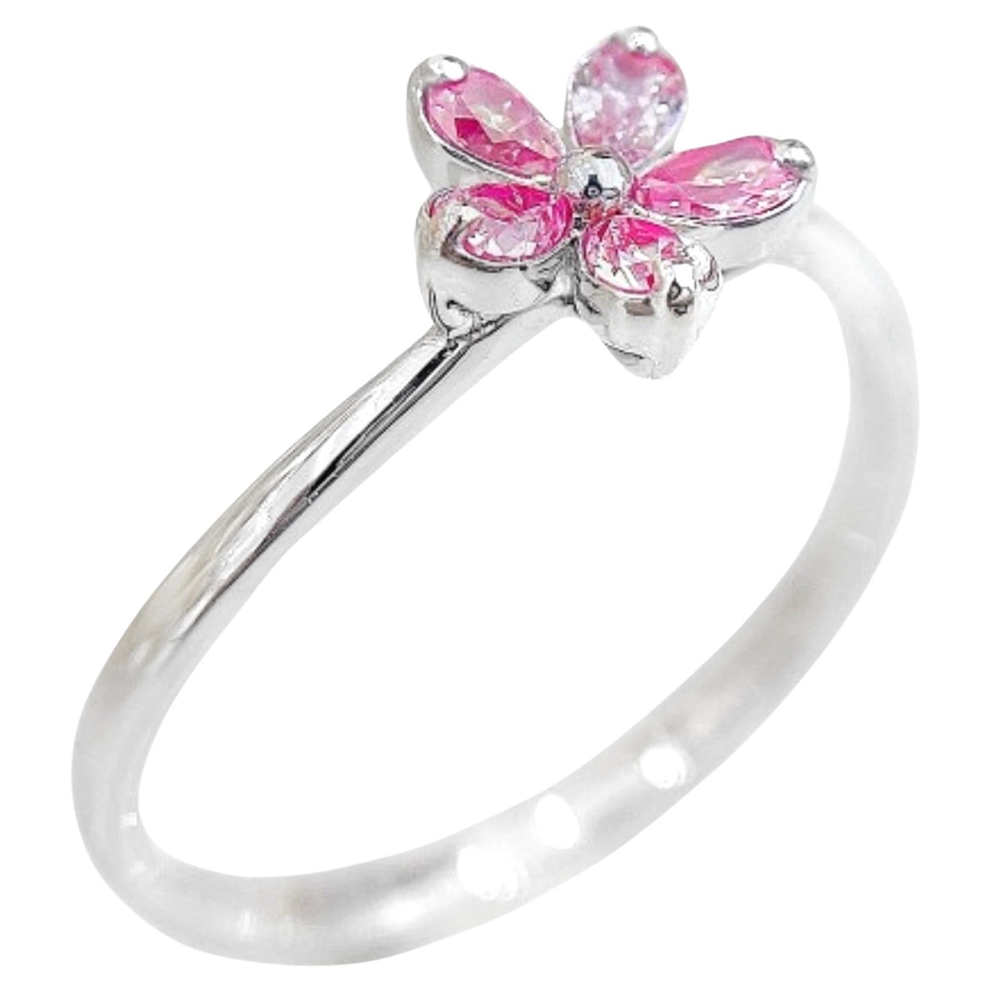 Anillo Flor Diamante Rosa Oro Blanco 18K