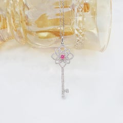 18K White Gold Pink Diamond Key Pendant Necklace