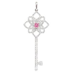 18K Weißgold Pink Diamond Schlüsselanhänger Halskette