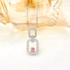 18K White Gold Pink Diamond Lock Pendant Necklace
