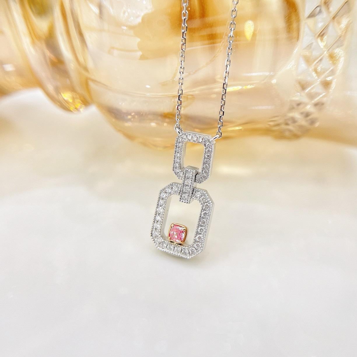 Modern 18K White Gold Pink Diamond Lock Pendant Necklace For Sale